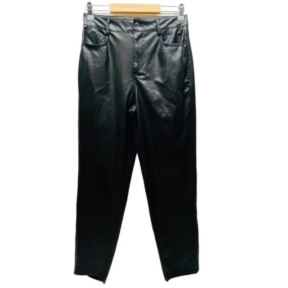 Zara Faux Leather Pants Women's 6 Black Skinny Fit‎ Flat Front Sexy Stretch GUC
